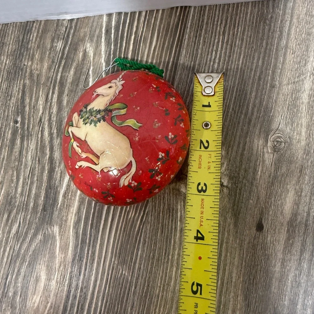 Vintage 1982 Reflections Barry Patch Unicorn Decoupage Christmas Ornament Red 3
